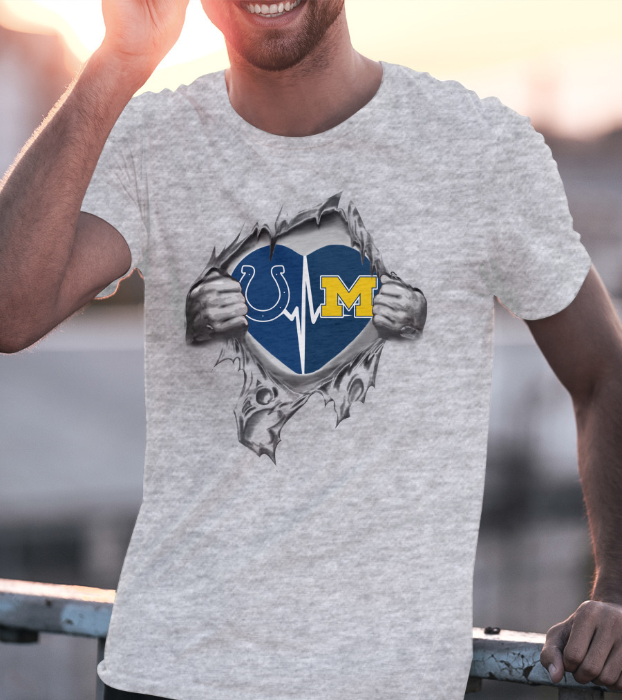 Michigan Wolverines Indianapolis Colts Heartbeat Logo Fusion T-Shirt