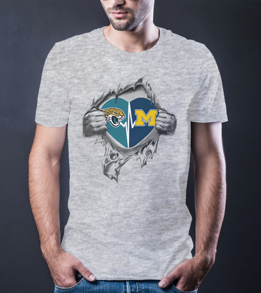 Michigan Wolverines Jacksonville Jaguars Heartbeat T-Shirt