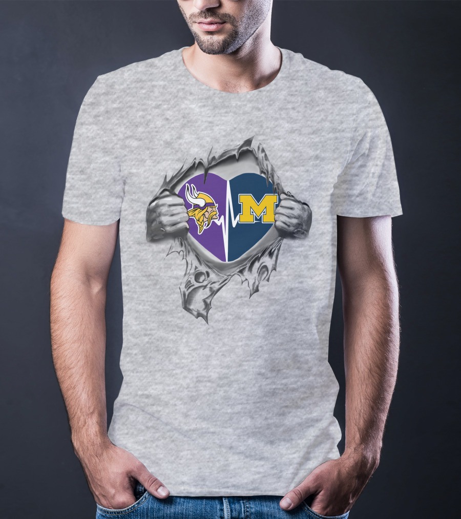 Minnesota Vikings Michigan Wolverines Heartbeat Logo Fusion T-Shirt