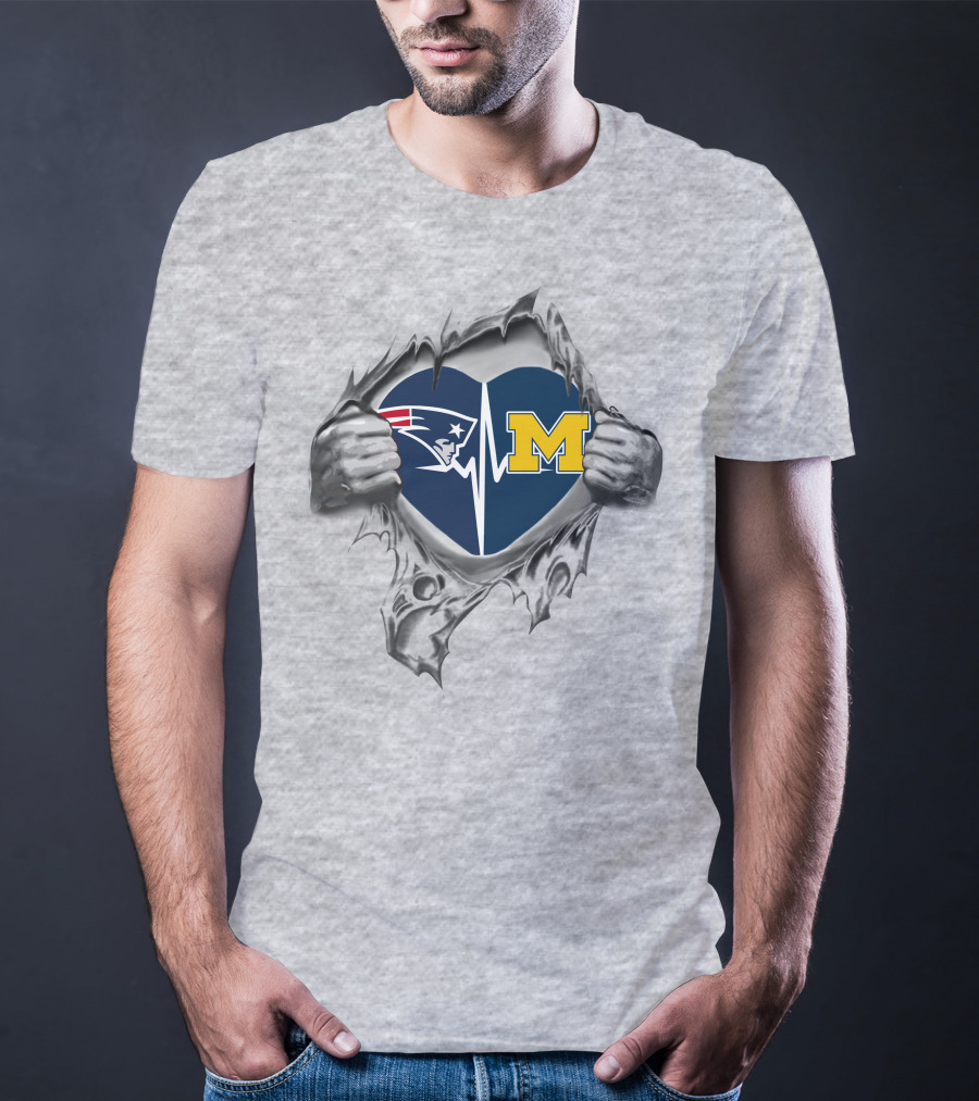 Michigan Wolverines New England Patriots Heart T-Shirt