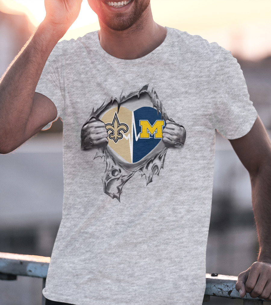 Michigan Wolverines New Orleans Saints Heartbeat Fusion T-Shirt