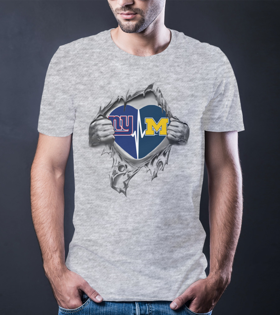 Michigan Wolverines New York Giants Heartbeat Fusion T-Shirt