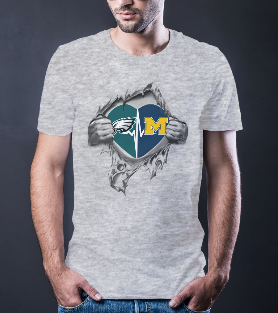Michigan Wolverines Heartbeat Philadelphia Eagles Fusion T-Shirt