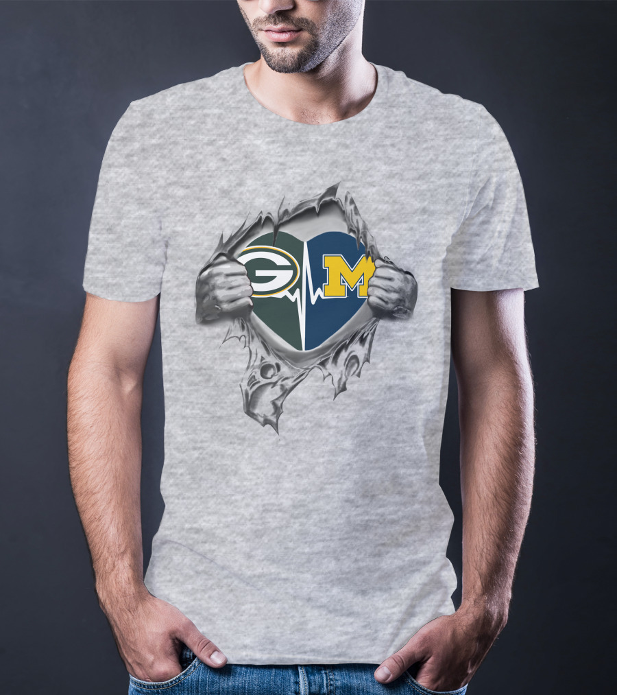 Green Bay Packers Michigan Wolverines Heartbeat Fan T-Shirt
