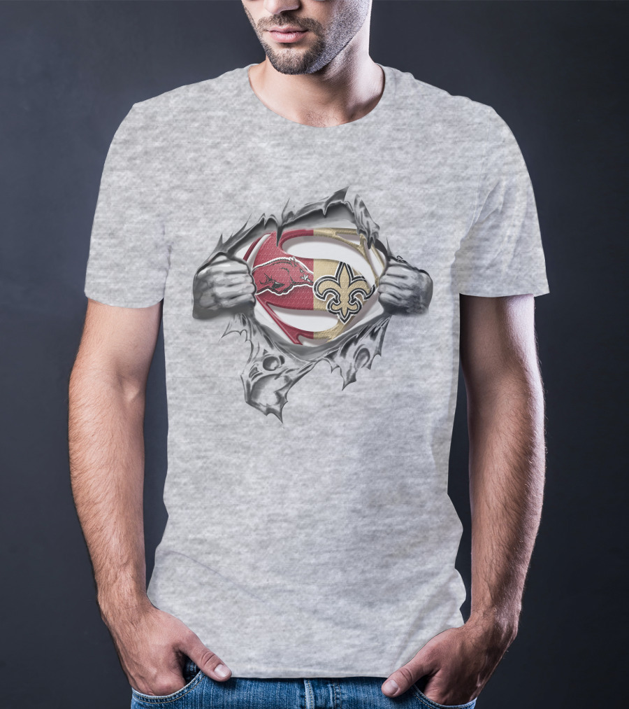 Razorbacks Saints Superman Logo Mashup T-Shirt