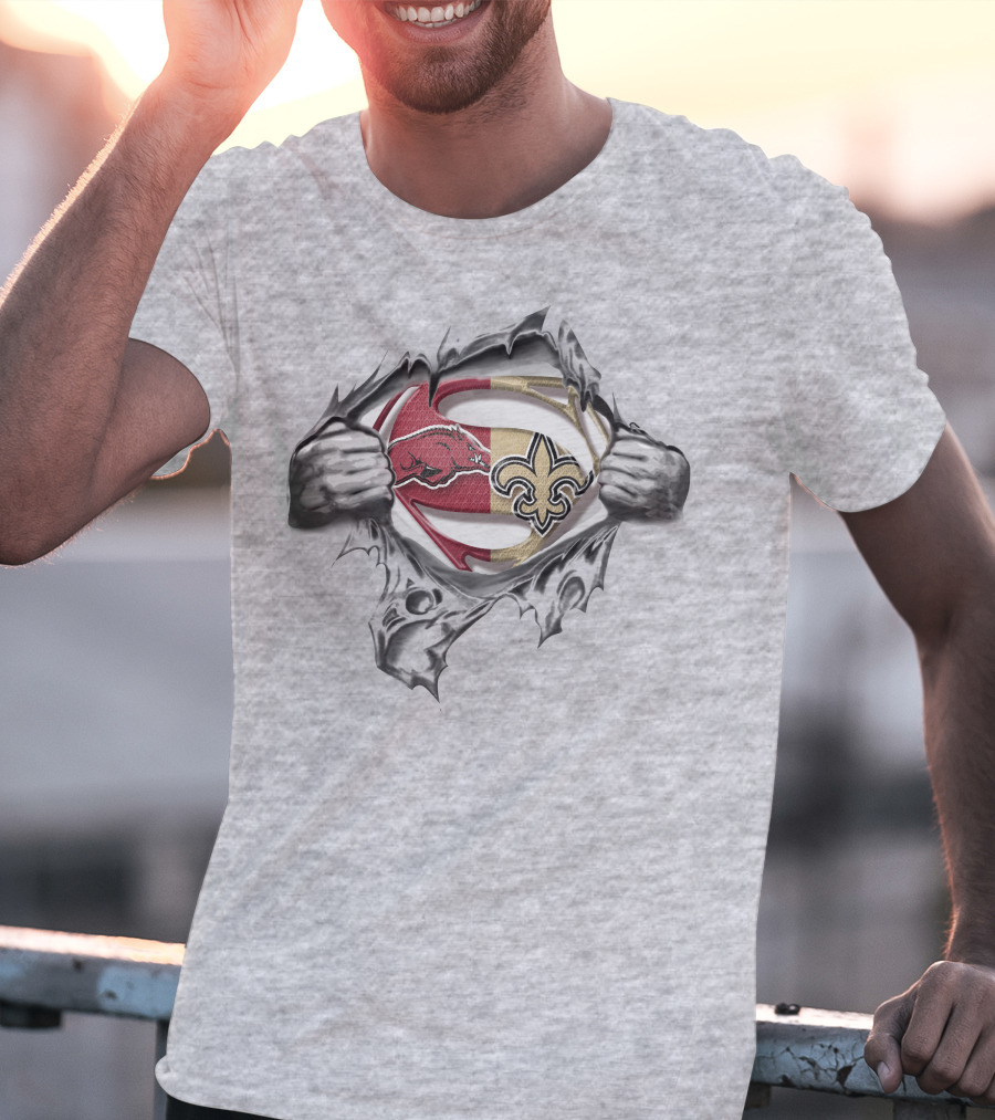 Razorbacks Saints Superman Logo Mashup T-Shirt