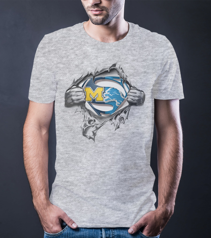 Wolverines Lions Superman Logo Crossover T-Shirt