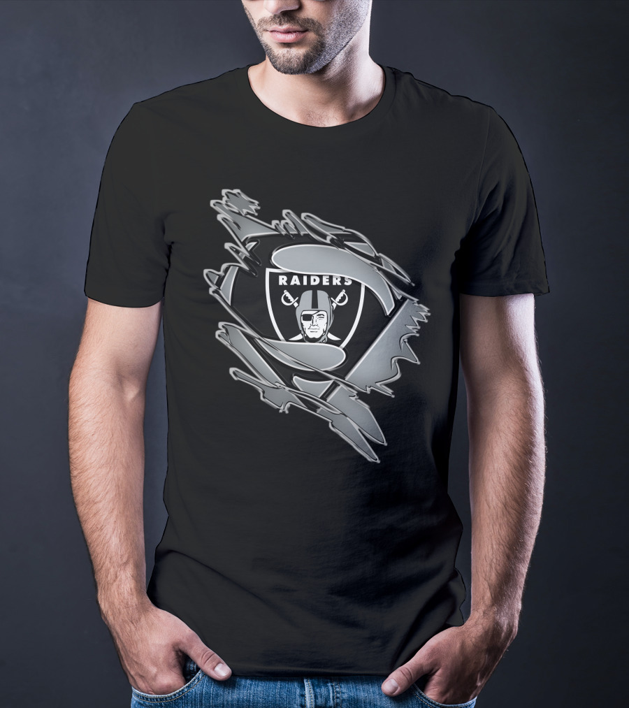 Raiders Shield Emblem With Torn Superhero Suit T-Shirt