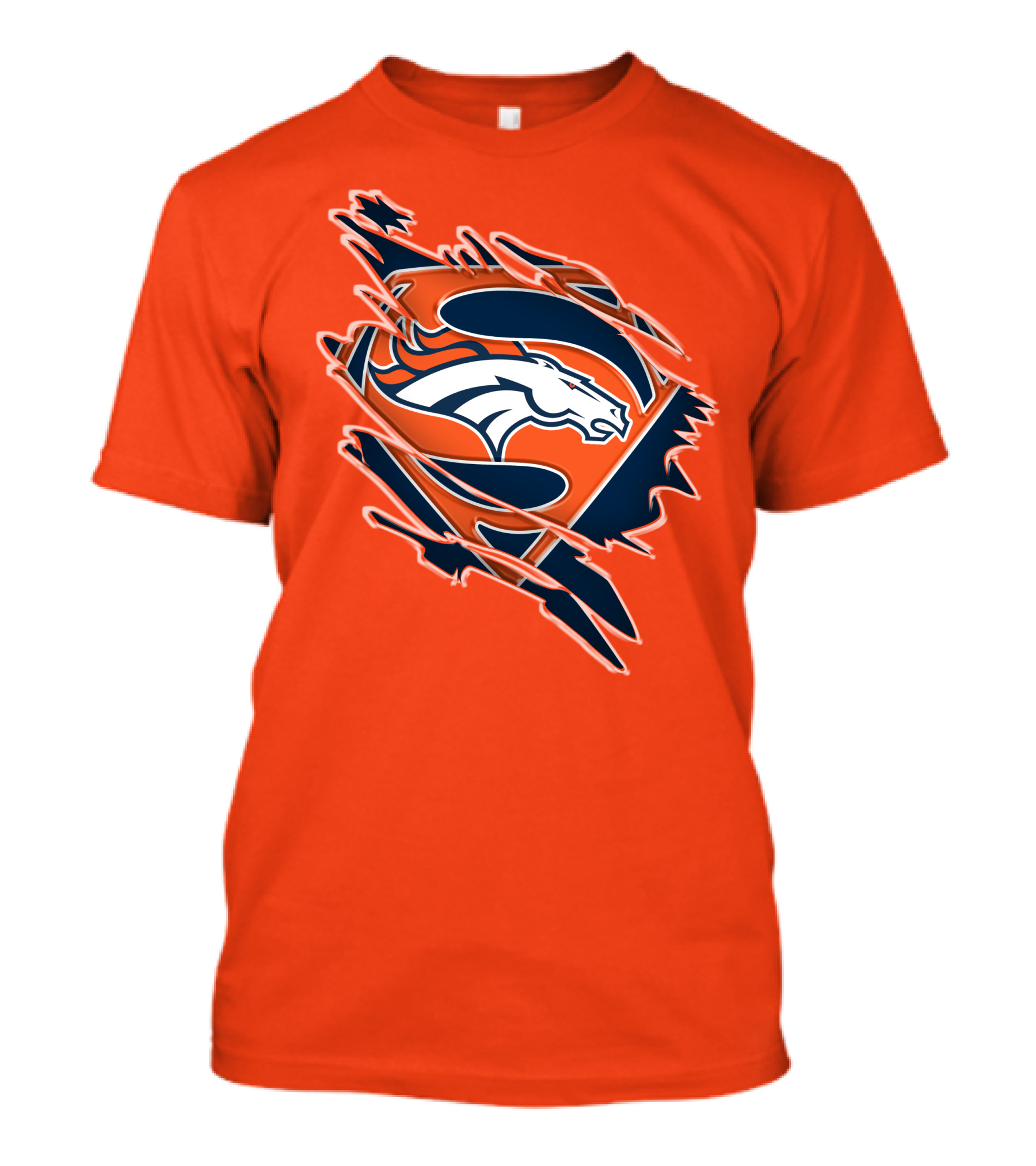 Broncos Super Logo Combines With Superhero Emblem On Bold Orange T-Shirt