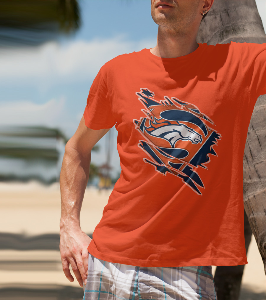Broncos Super Logo Combines With Superhero Emblem On Bold Orange T-Shirt
