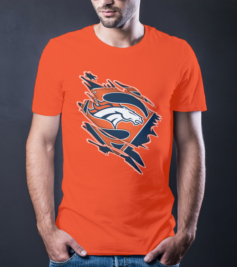 Broncos Super Logo Combines With Superhero Emblem On Bold Orange T-Shirt
