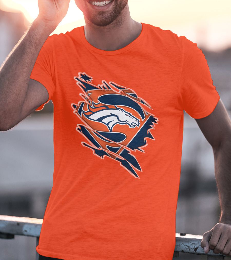 Broncos Super Logo Combines With Superhero Emblem On Bold Orange T-Shirt