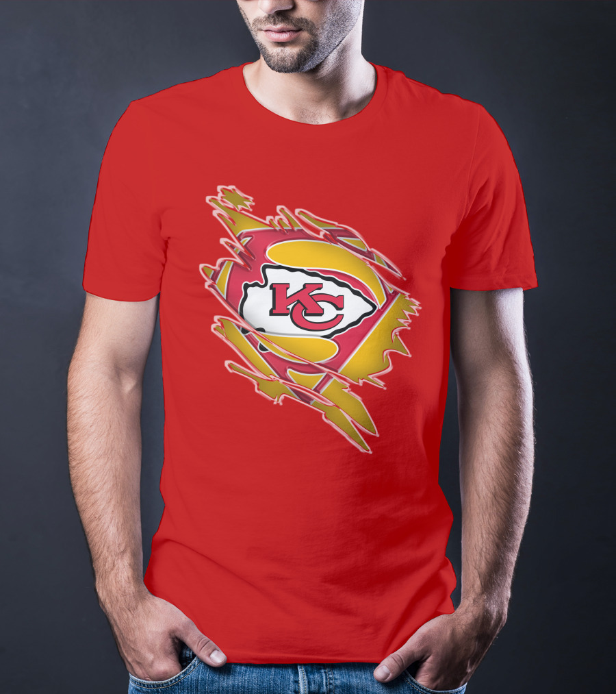 Kansas City Chiefs Super Man Logo Design Red T-Shirt