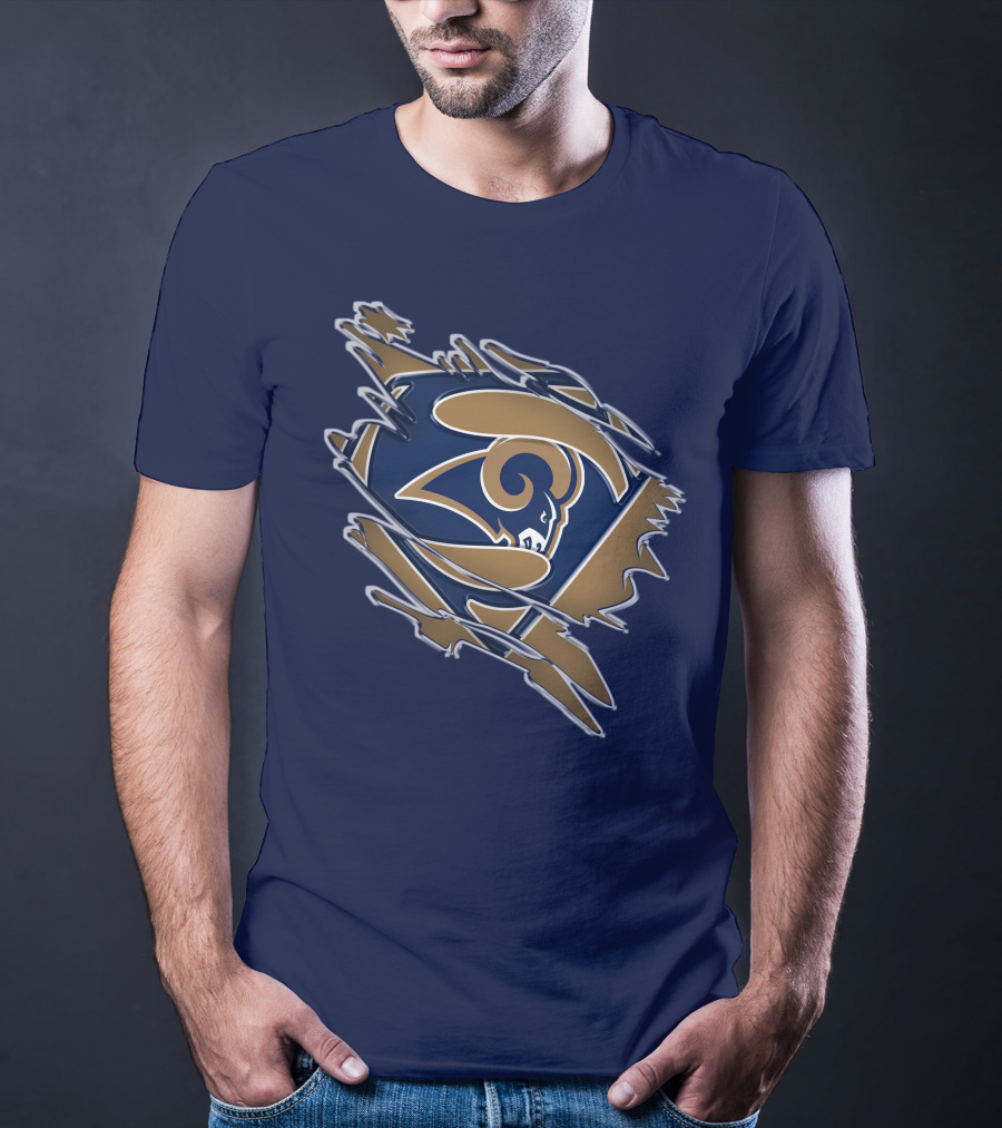 Rams Super Man Logo With Rip Effect T-Shirt