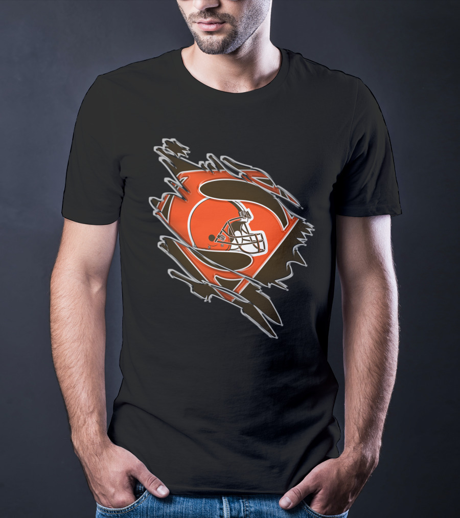 Browns Superman Football Logo Rip T-Shirt