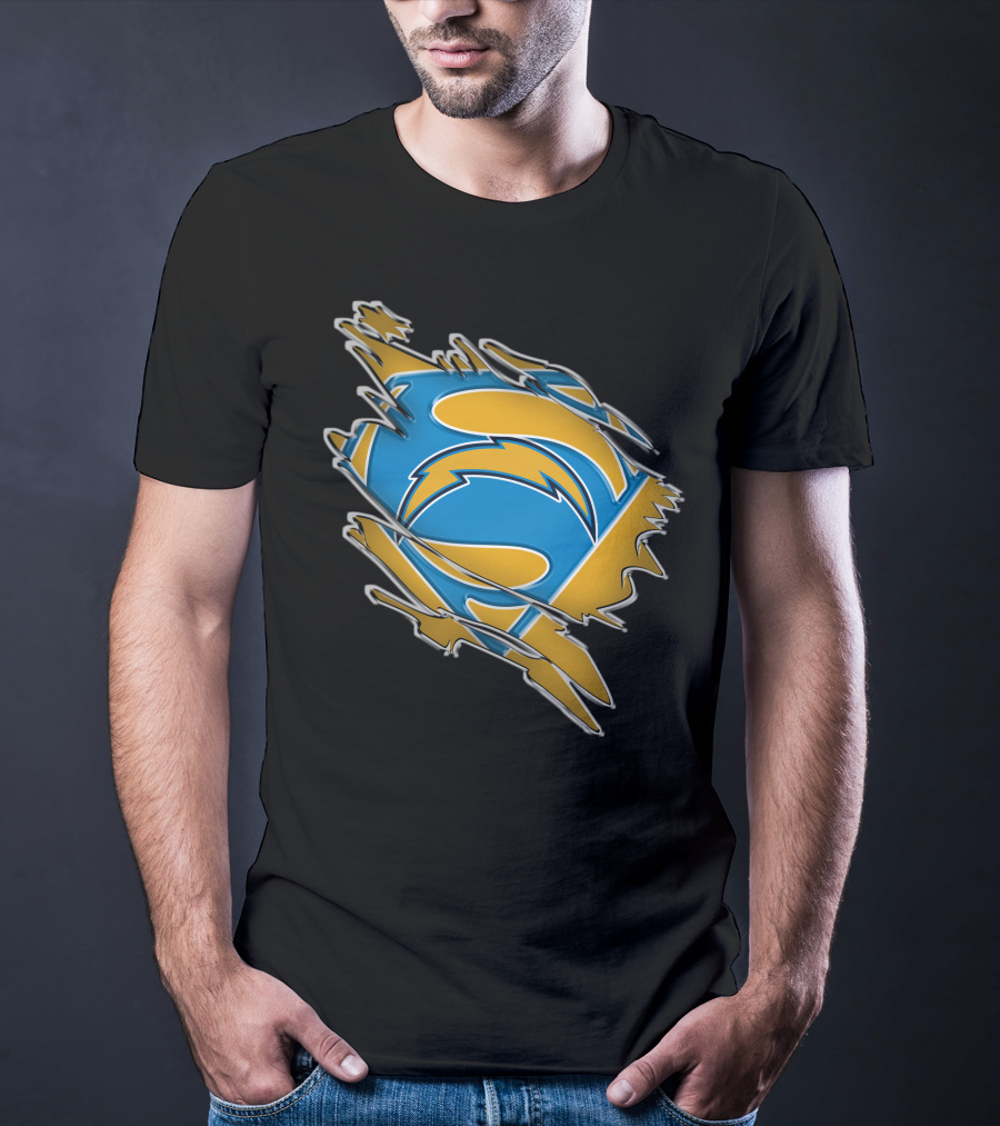Chargers Superman Logo Blue And Yellow Comic Book T-Shirt