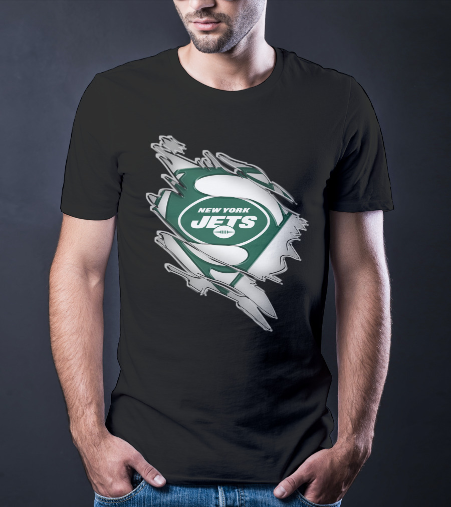 New York Jets Super Man Logo Rip T-Shirt