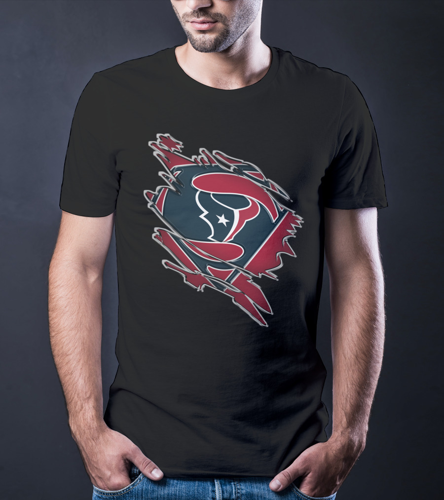 Texans Super Man Logo On Torn Background T-Shirt