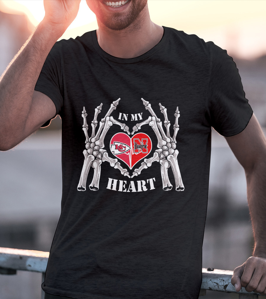 In My Heart Kansas City Chiefs Nebraska Cornhuskers Skeleton Heart T-Shirt
