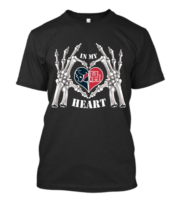 In My Heart Texans Houston Cougars Skeleton Hands Heart T-Shirt