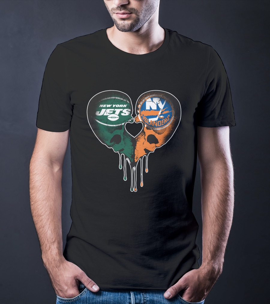 New York Jets NY Islanders Skull Heart Drip T-Shirt
