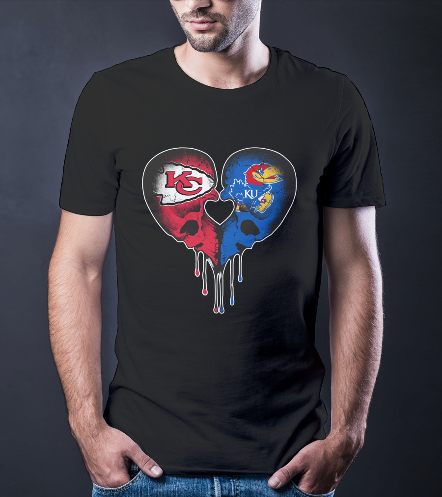 Chiefs KU Jayhawks Heart Skull T-Shirt
