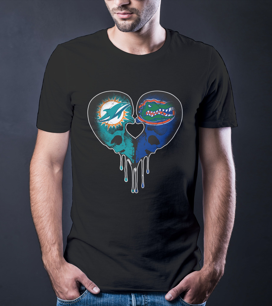 Heart Shaped Dolphins Gators Skulls Dripping T-Shirt