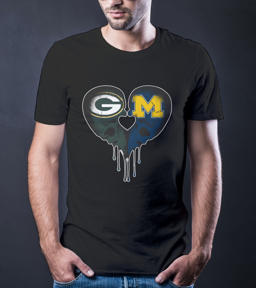 Packers And Michigan Wolverines Heart Fusion T-Shirt