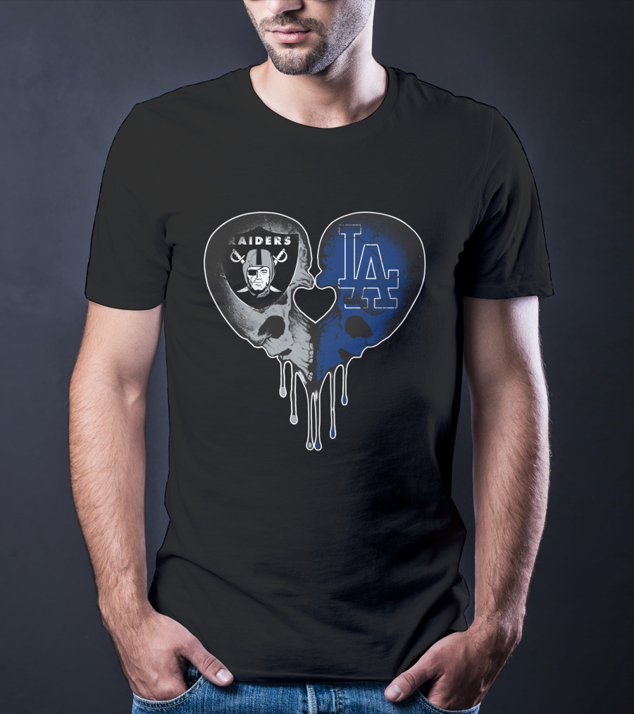 Raiders Dodgers Skull Heart Fusion T-Shirt