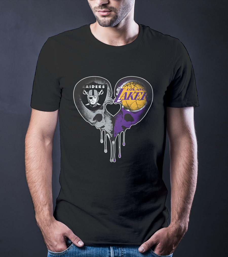 Raiders Lakers Skull Heart Fusion T-Shirt