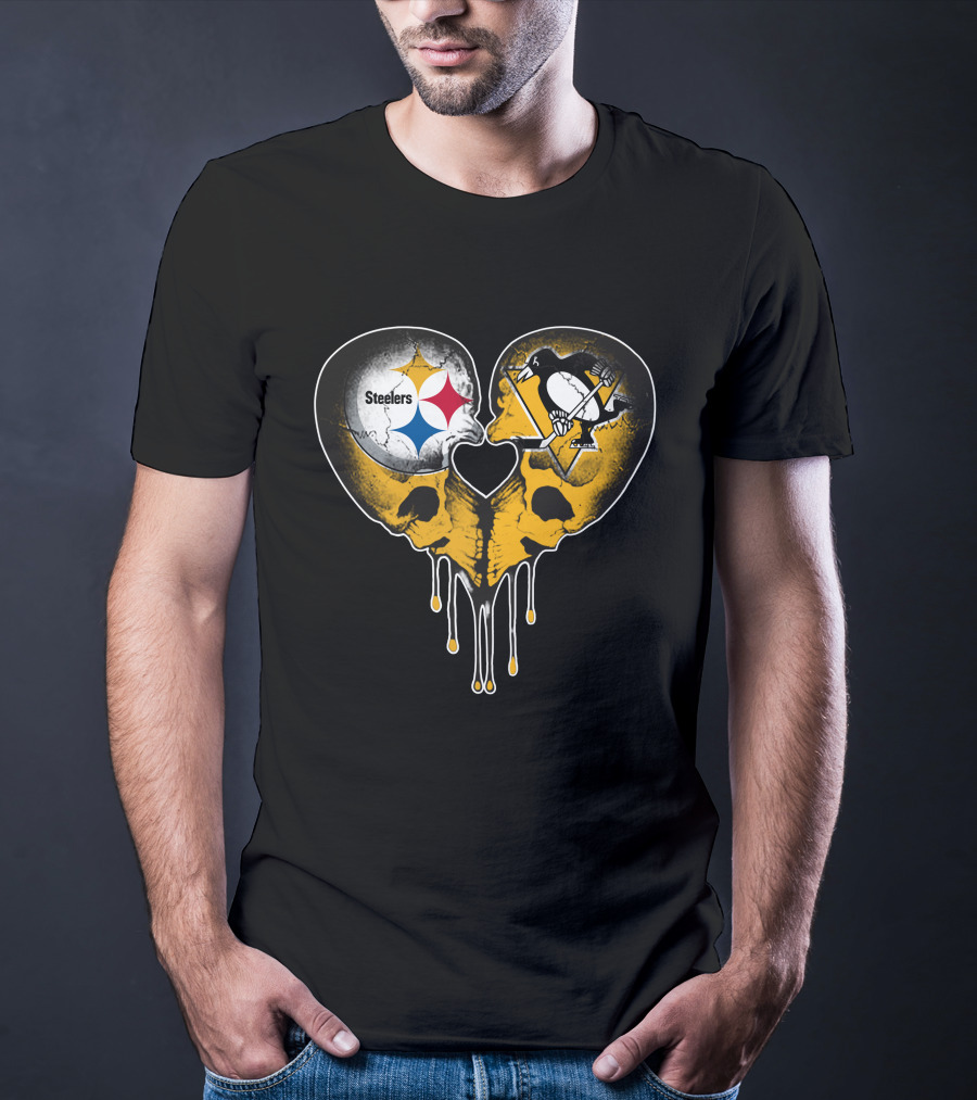 Steelers Penguins Skull Heart Drip T-Shirt