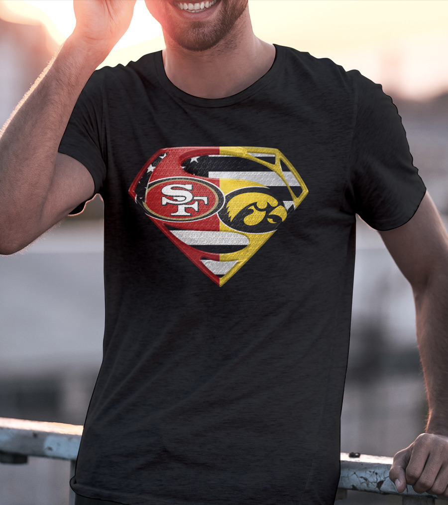 San Francisco 49ers Iowa Hawkeyes Super Logo Usa Flag T-Shirt