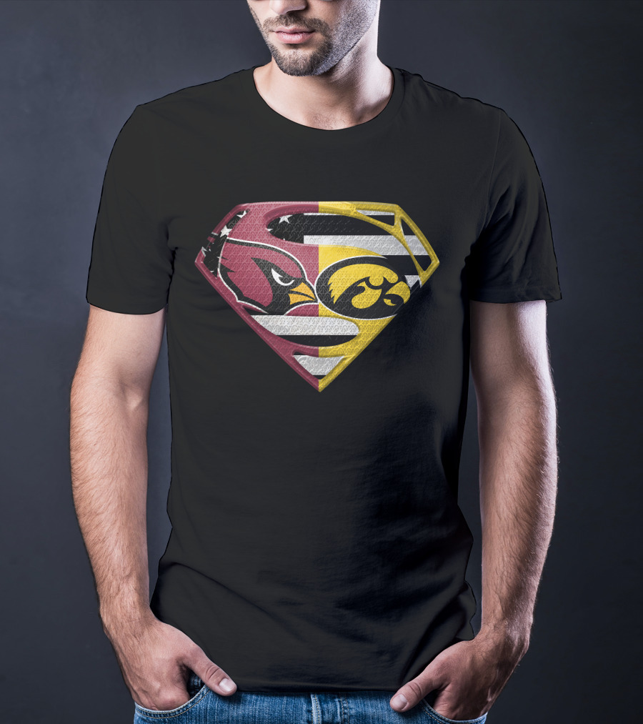 Arizona Cardinals And Iowa Hawkeyes Superman Logo Usa Flag Fusion T-Shirt