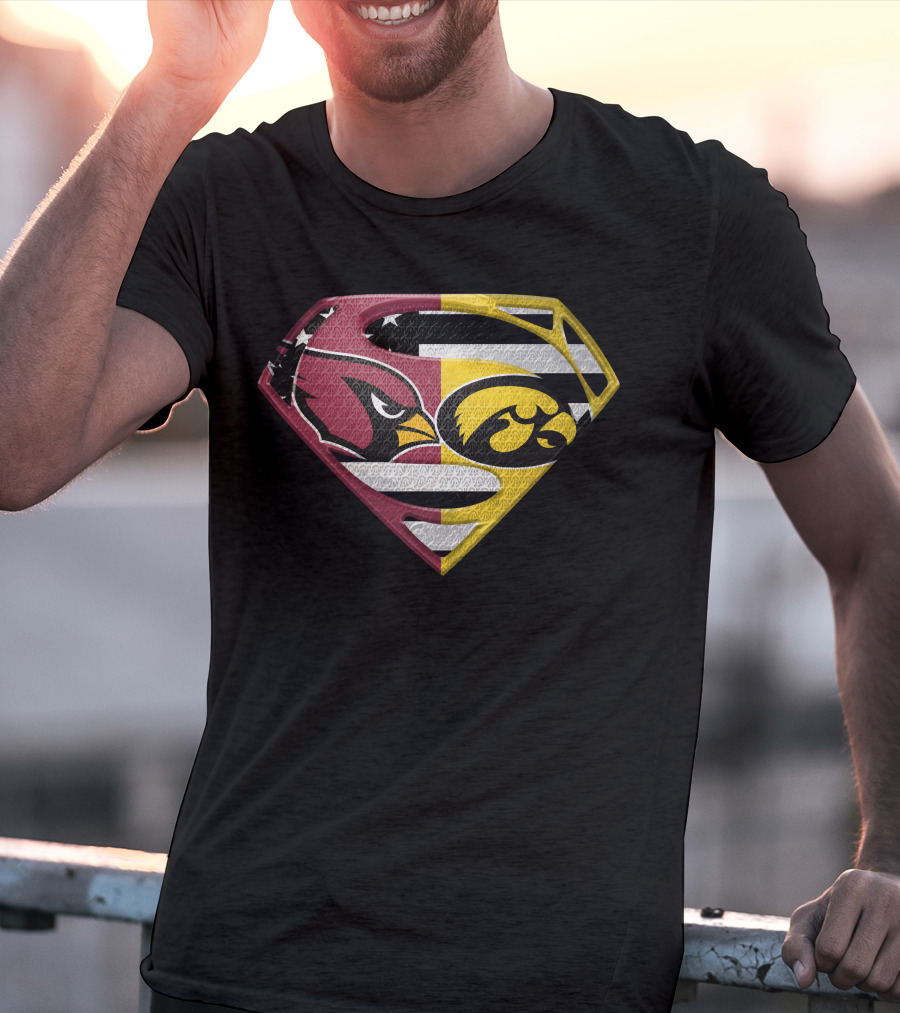 Arizona Cardinals And Iowa Hawkeyes Superman Logo Usa Flag Fusion T-Shirt