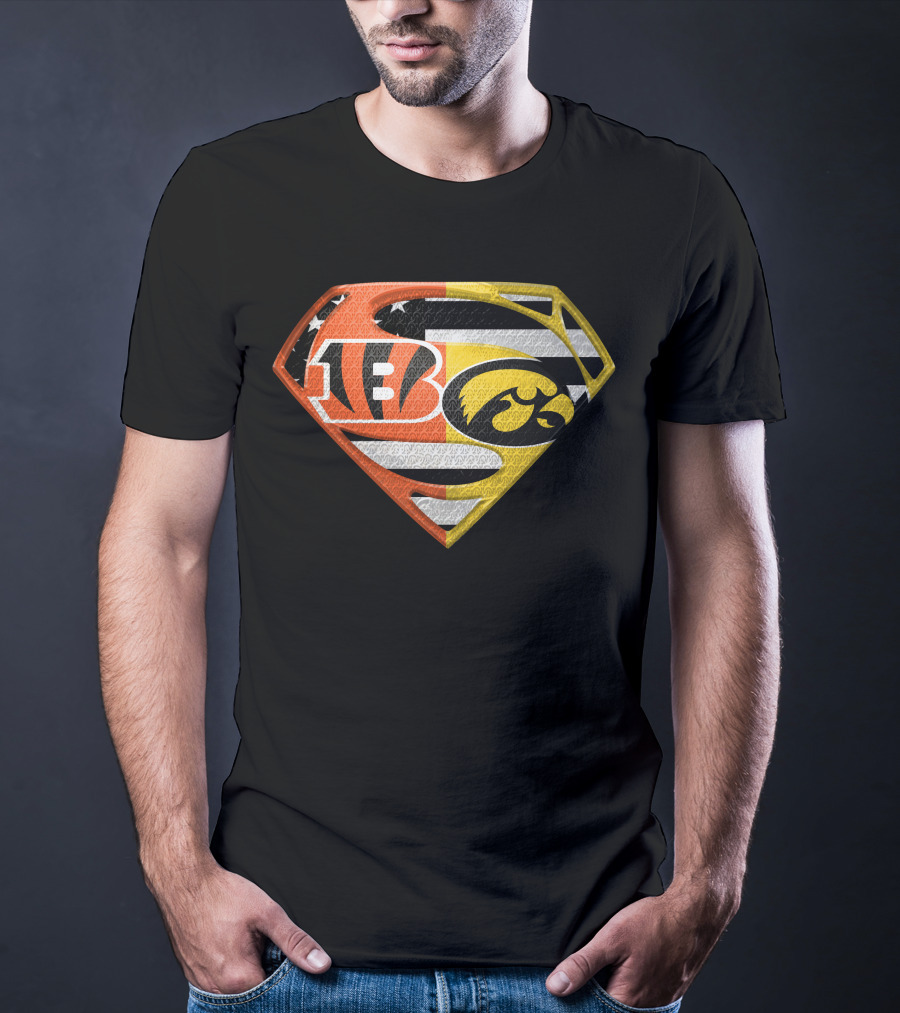 Superman Logo Cincinnati Bengals Iowa Hawkeyes Football Flag T-Shirt