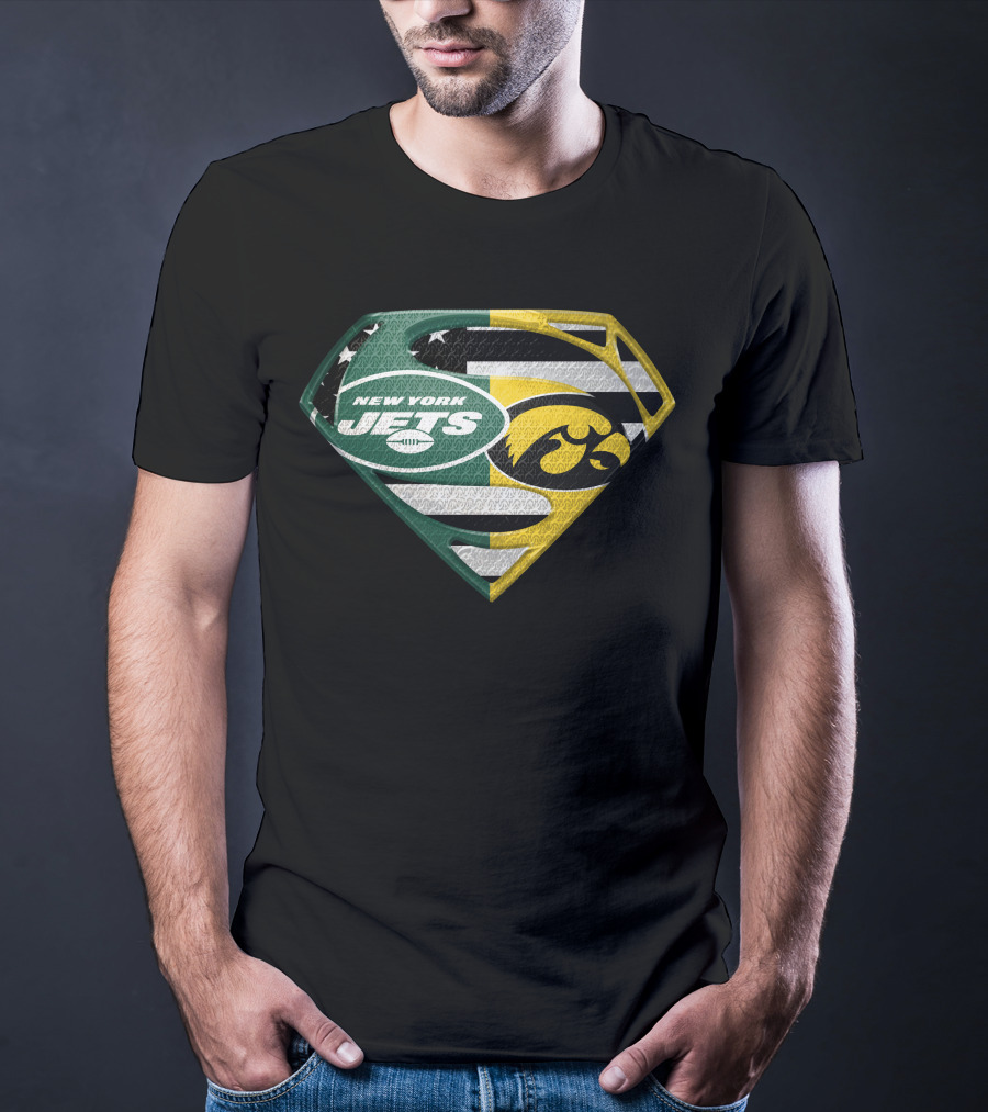 New York Jets Iowa Hawkeyes Superman Logo Fusion T-Shirt