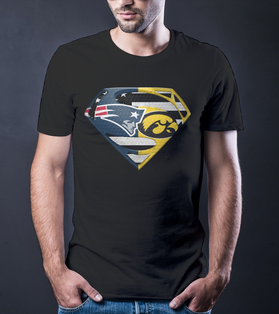New England Patriots Iowa Hawkeyes Superman Logo Fusion T-Shirt
