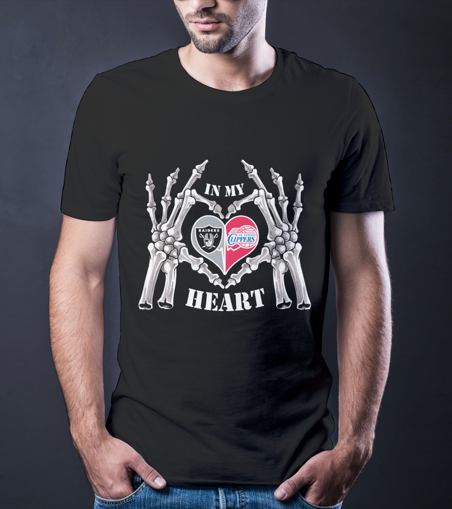Raiders Clippers In My Heart Skeleton Hands T-Shirt