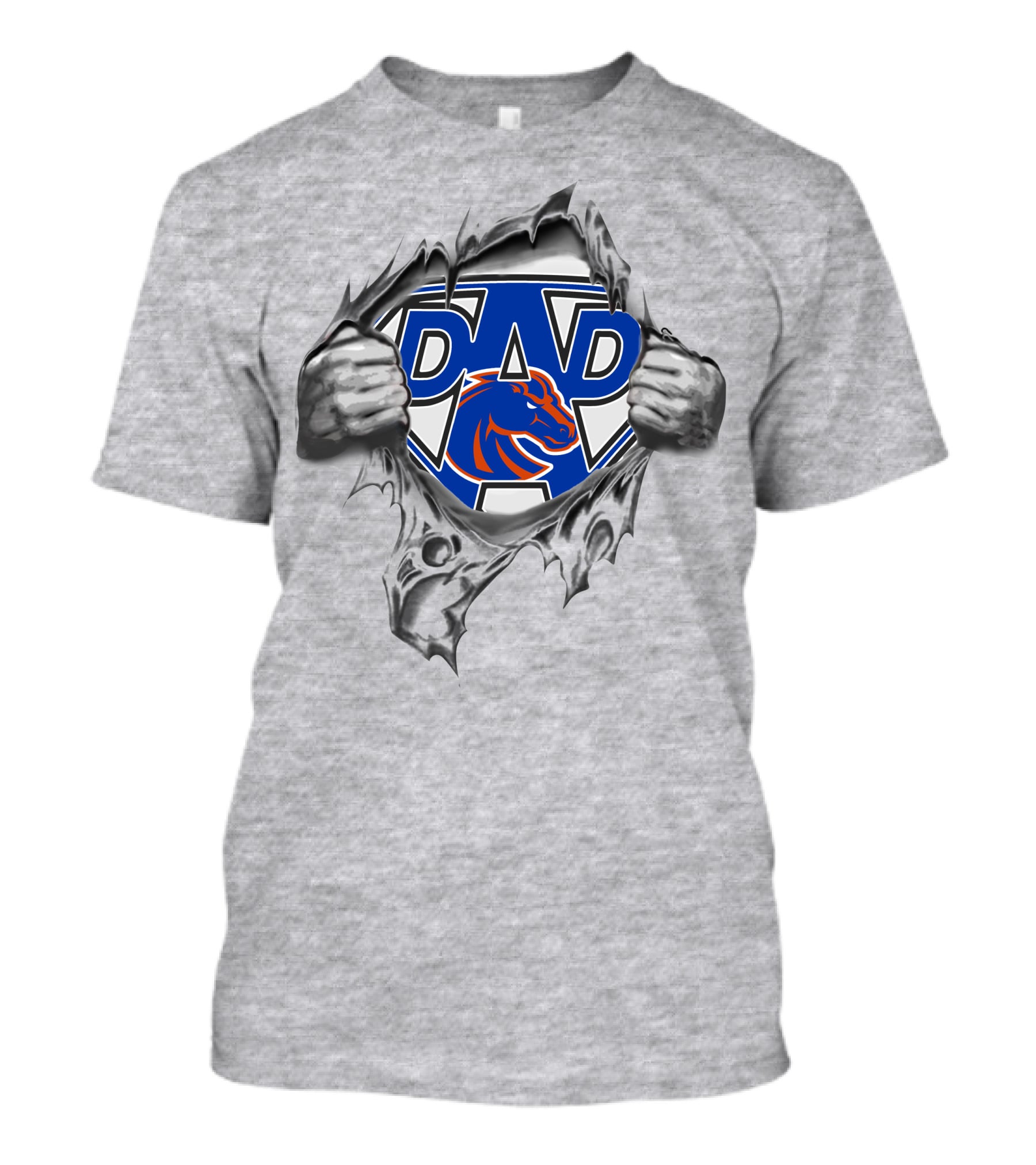 Broncos Dad Superhero Emblem Hands Torn Revealing T-Shirt