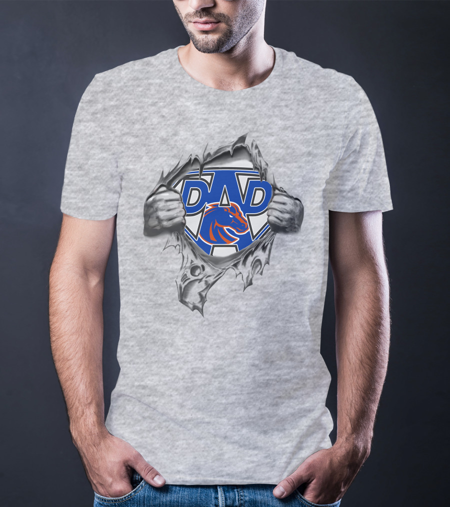 Broncos Dad Superhero Emblem Hands Torn Revealing T-Shirt