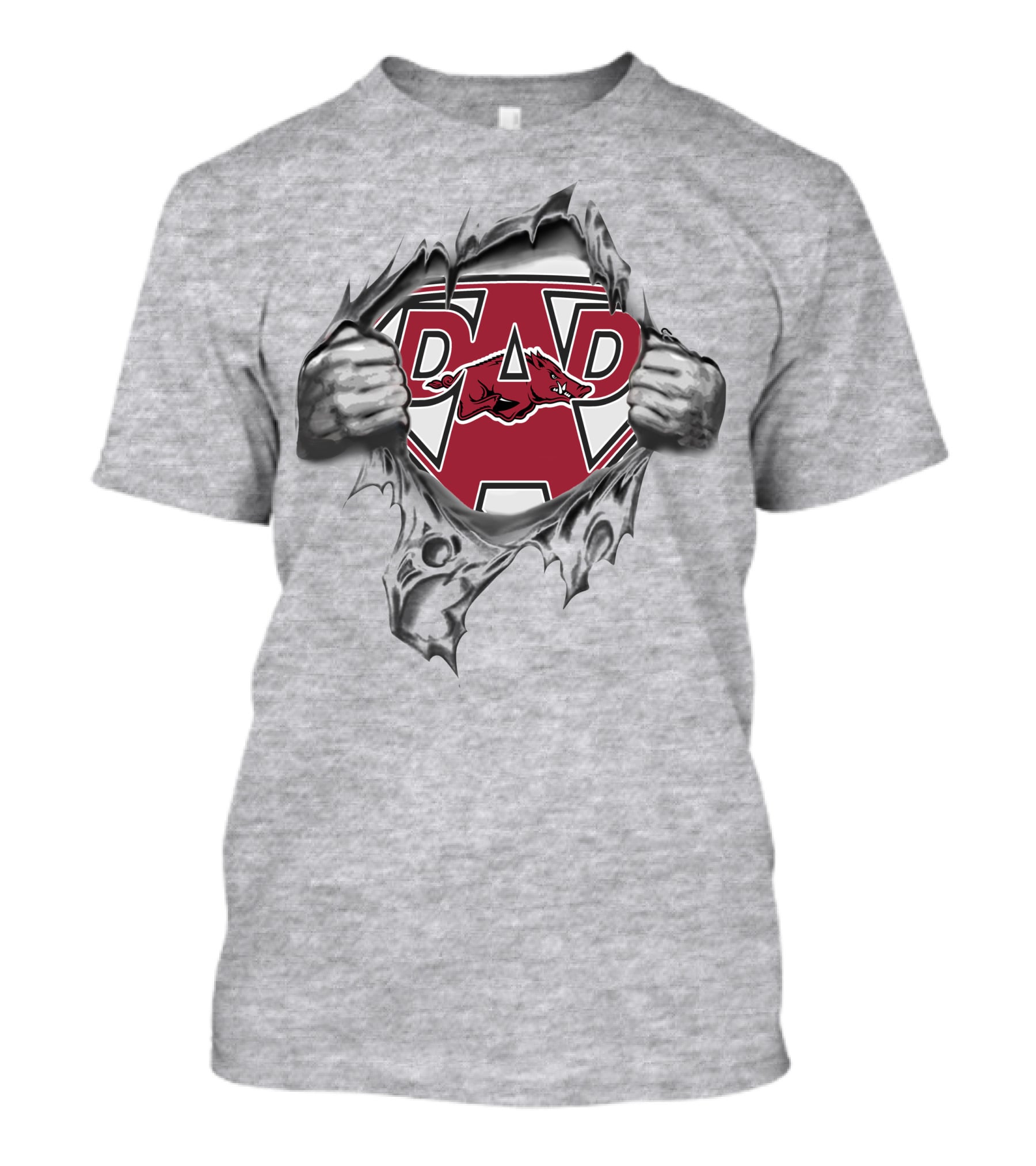 Razorbacks Super Dad Heroic Logo With Tearing Hands T-Shirt