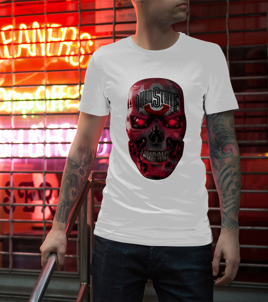 Ohio State Skull Bucks Red Robotic Face T-Shirt
