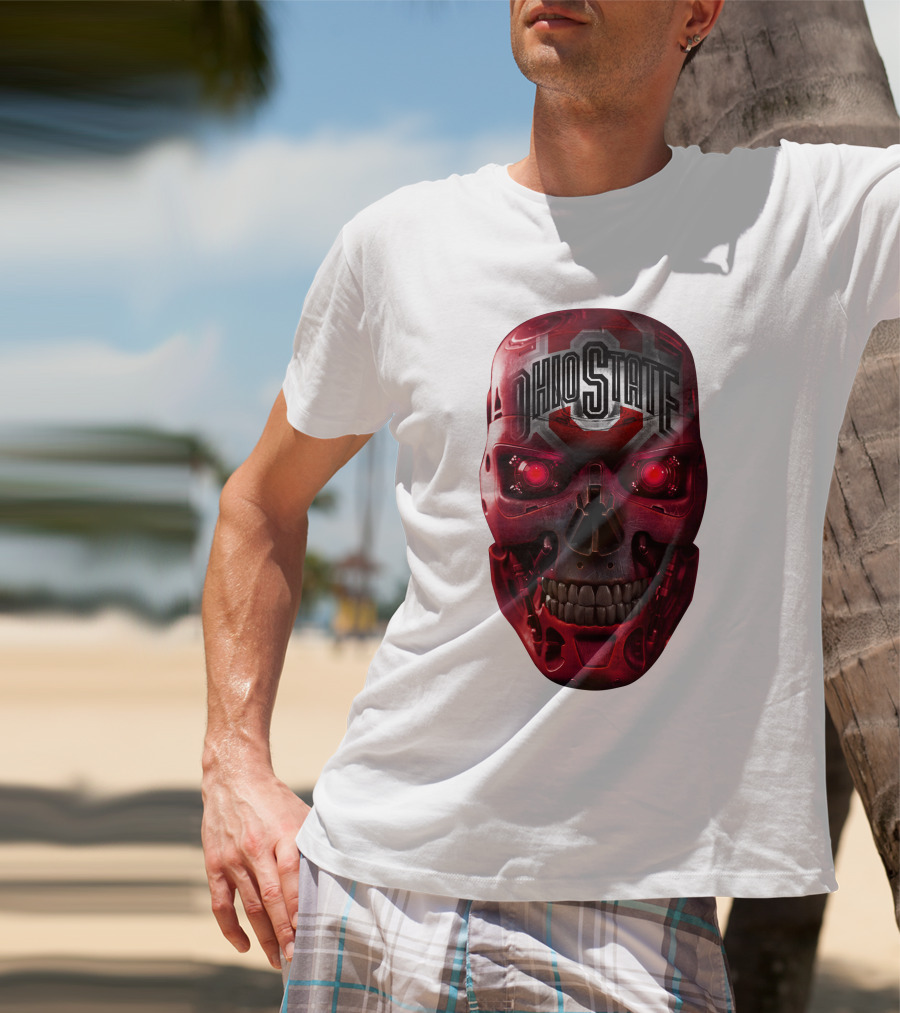 Ohio State Skull Bucks Red Robotic Face T-Shirt