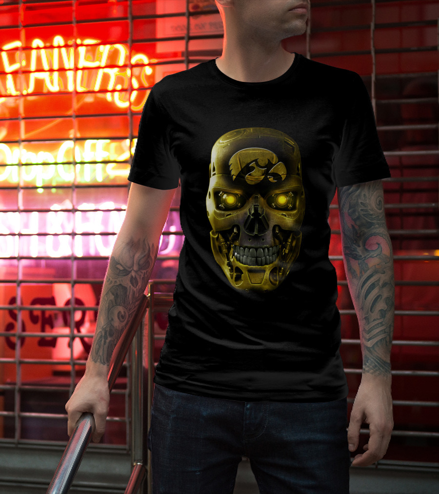 Skull Iowa Hawkeyes Robotic Gold Mask T-Shirt