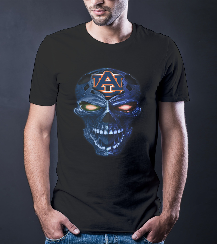 Auburn Tigers Skull Logo With Blue And Orange Glow T-Shirt