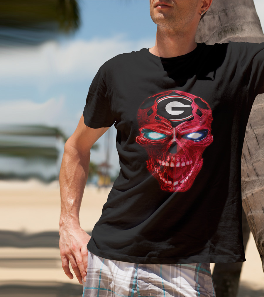Georgia Bulldogs Skull Logo Red Glow T-Shirt