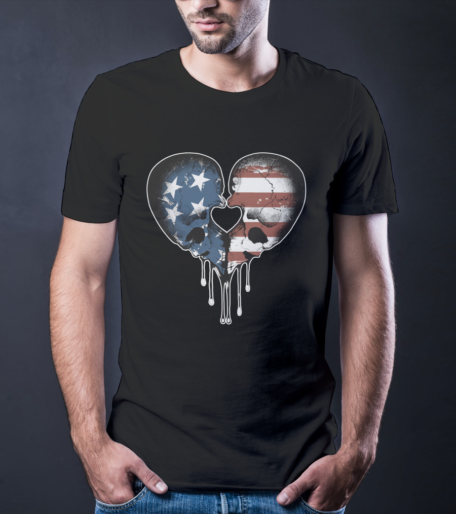 American Skulls Love Heart Stars And Stripes T-Shirt