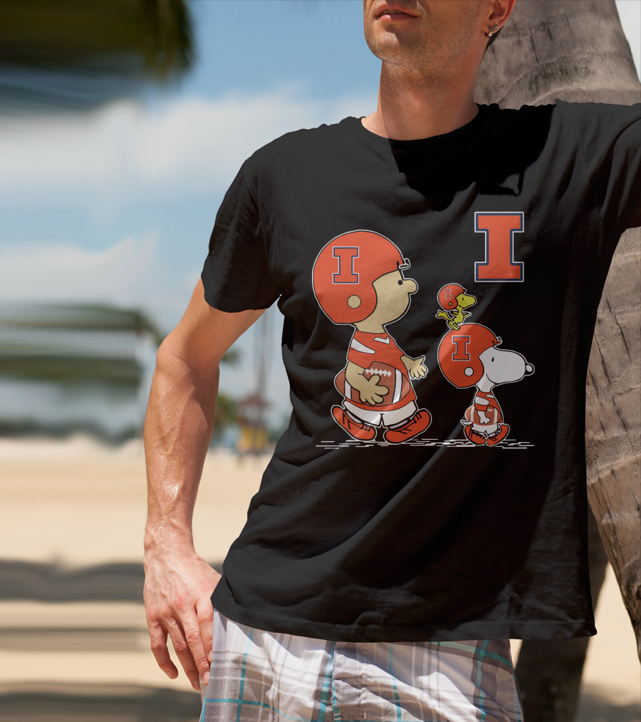 Illinois Fighting Illini Peanuts Football Characters With Big I T-Shirt