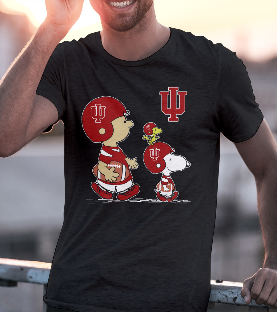 Indiana Hoosiers Football Iu Peanuts Characters Charlie Brown Snoopy Woodstock T-Shirt