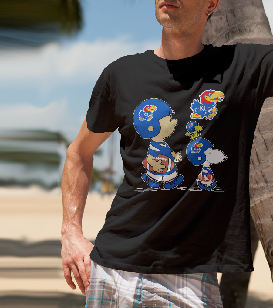Peanuts Characters Kansas Jayhawks Football Fan Gear T-Shirt